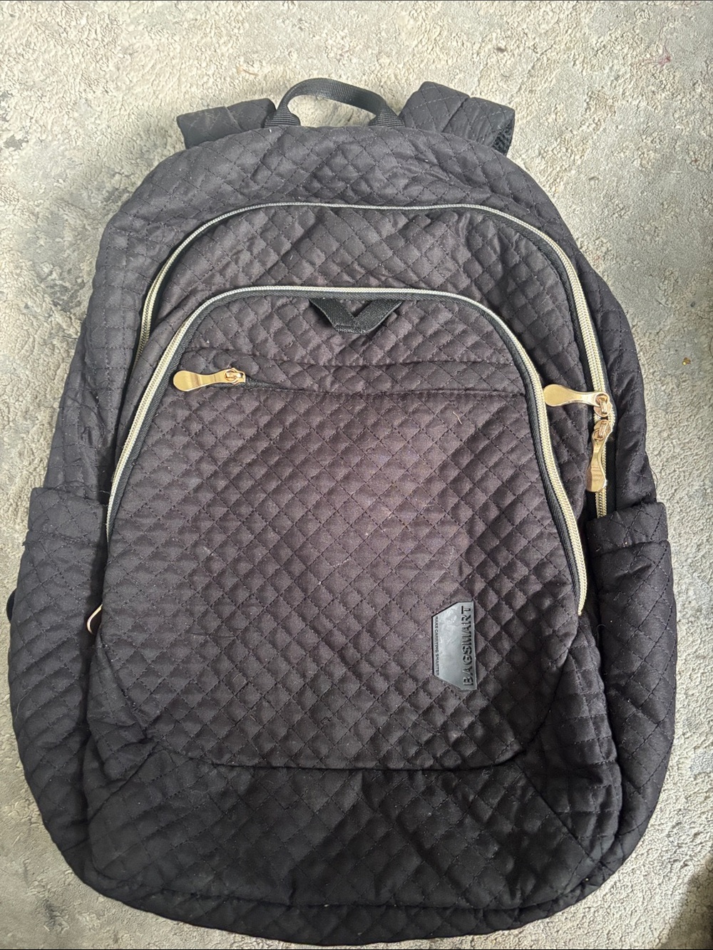 Quilted Black Backpack with Gold Zippers - Unbranded